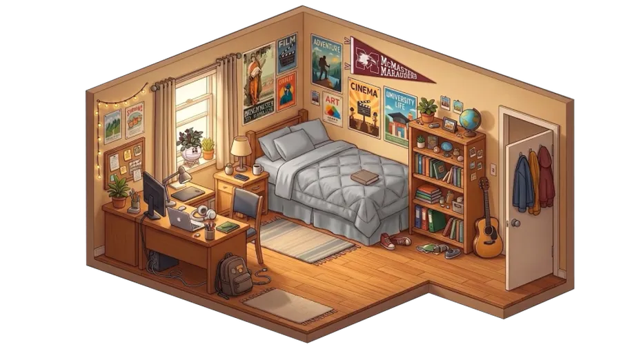 Dorm room diorama illustration