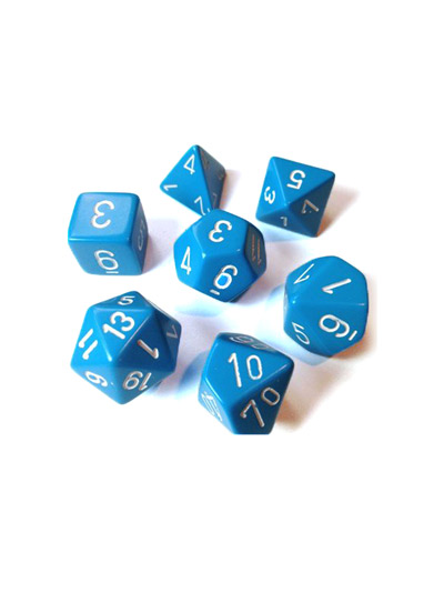 GAME DICE - 7PC - BLUE/WHITE