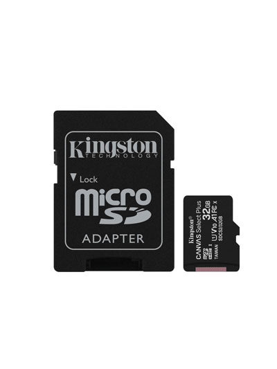 KINGSTON 32GB MICROSDHC W/ADAPTER, CL10, 80R/10W - #7702696