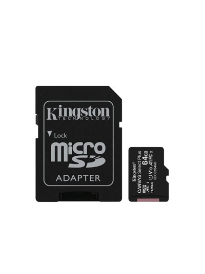 KINGSTON 64GB MICROSDXC W/ADAPTER, CL10, 80R/10W