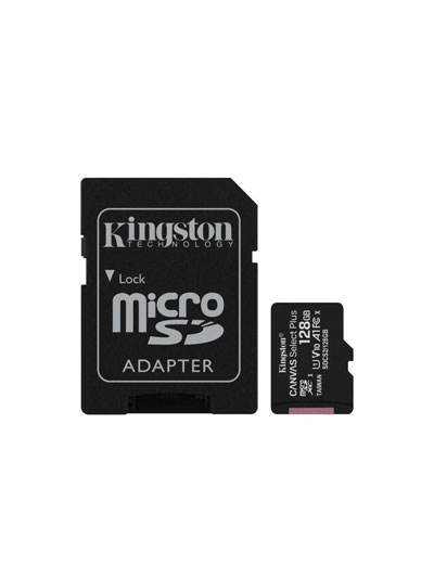 KINGSTON 128GB MICROSDXC W/ ADAPTER, CL10, 80R/10W
