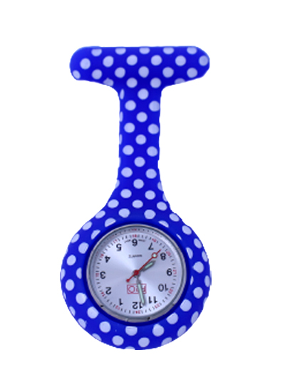 Blue Polka Dot Silicone Nurses Lapel Watch - #7836928