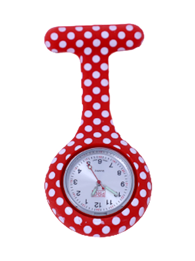 Red Polka Dot Silicone Nurses Lapel Watch - #7836937