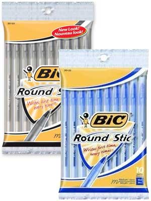 BIC Round Stic Ball Pens, Medium Point, 10 Pens  - #7148405