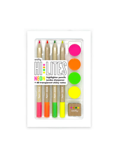 Hi Lites - Neon Highlighter Pencils, Sharpener & Sticky Notes - #7964730